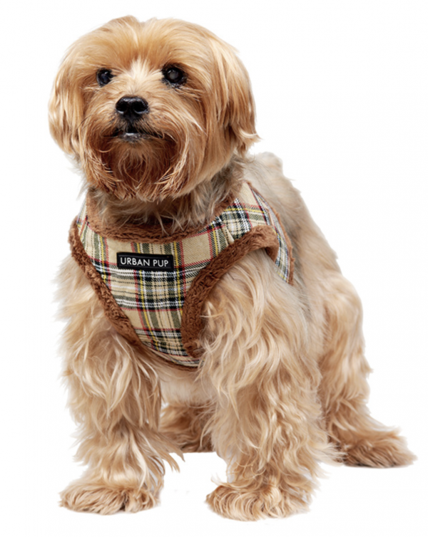 Luxury Fur Lined Brown Tartan Harness Urban Pup