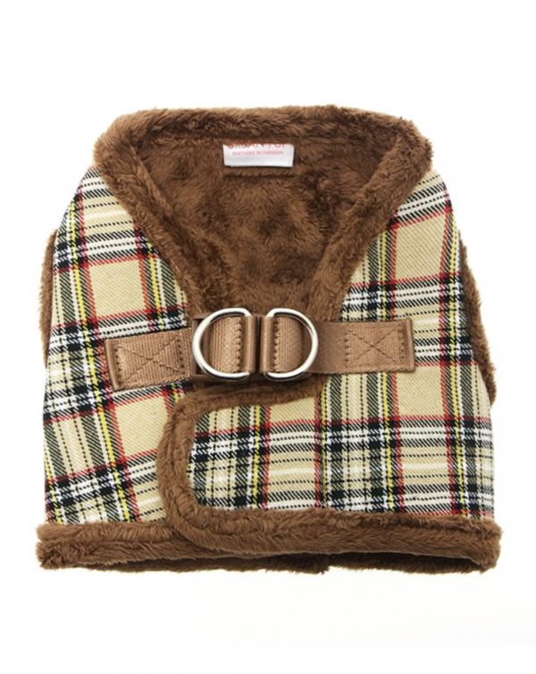 Luxury Fur Lined Brown Tartan Harness Urban Pup