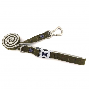 DARK GREEN CHECKED DOG TWEED LEAD